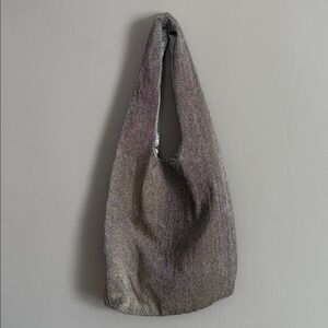 Tiana Silver Metallic Beaded Tote Bag